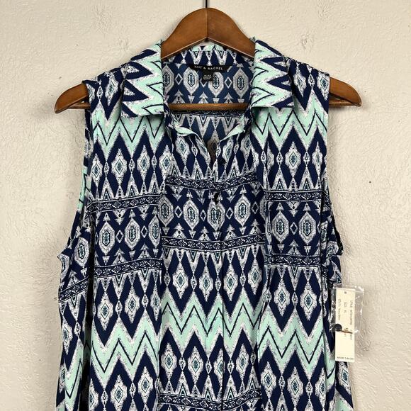 NEW! Zac & Rachel Hi Lo Button Up Shirt Geo Print Blouse - XL - Picture 2 of 5